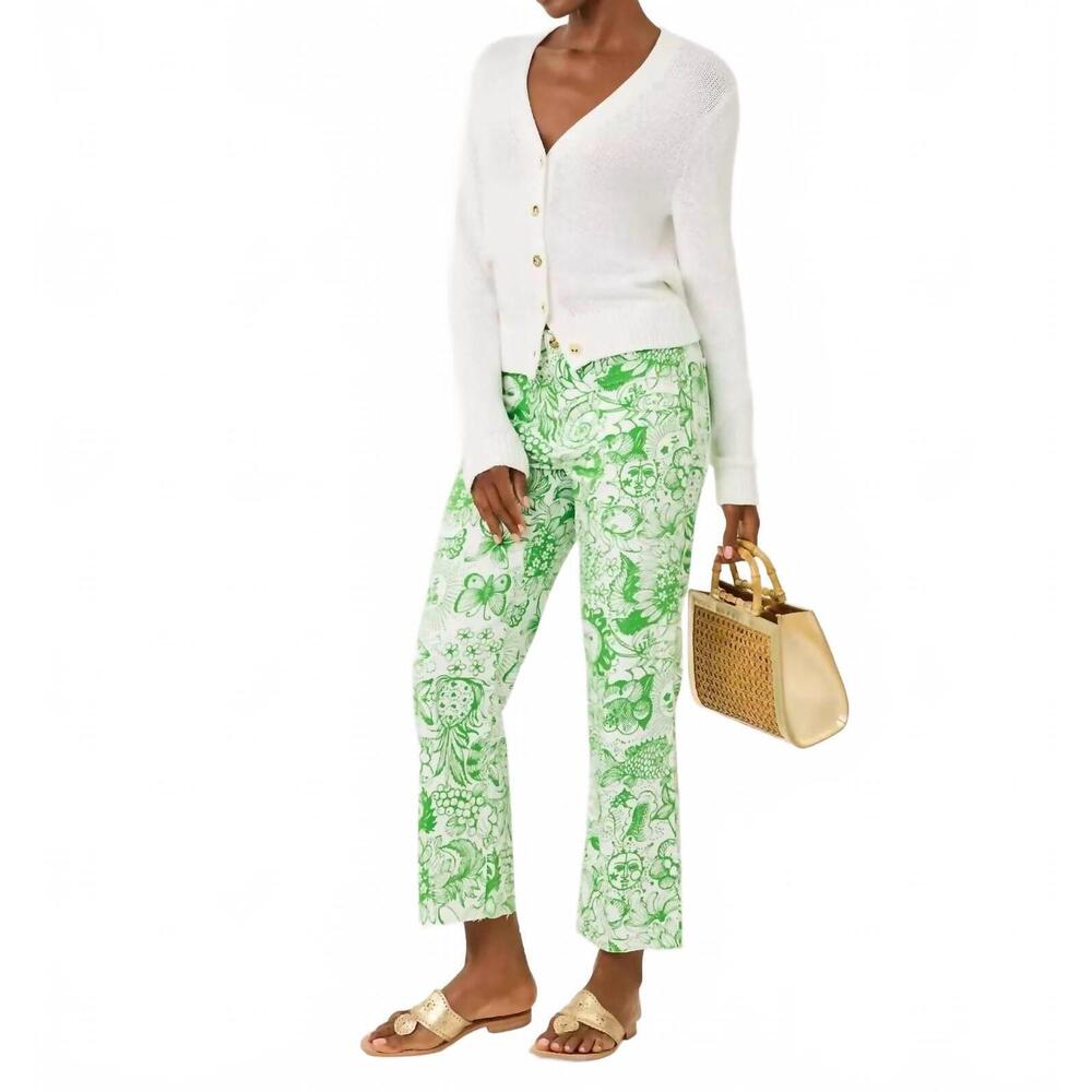 NEW LILLY PULITZER harleen high rise crop jean in putting green fleur de lilly - Picture 4 of 7